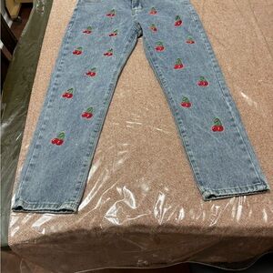 Kids' Cherry Embroidered Jeans